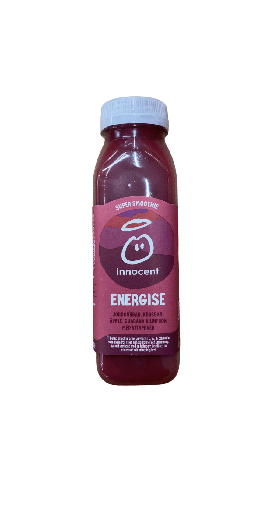 Innocent Ofursmoothie Orkugjafi Jarðarber, Kirsuber, Epli, Gvarana og Hörfræ 300 ml