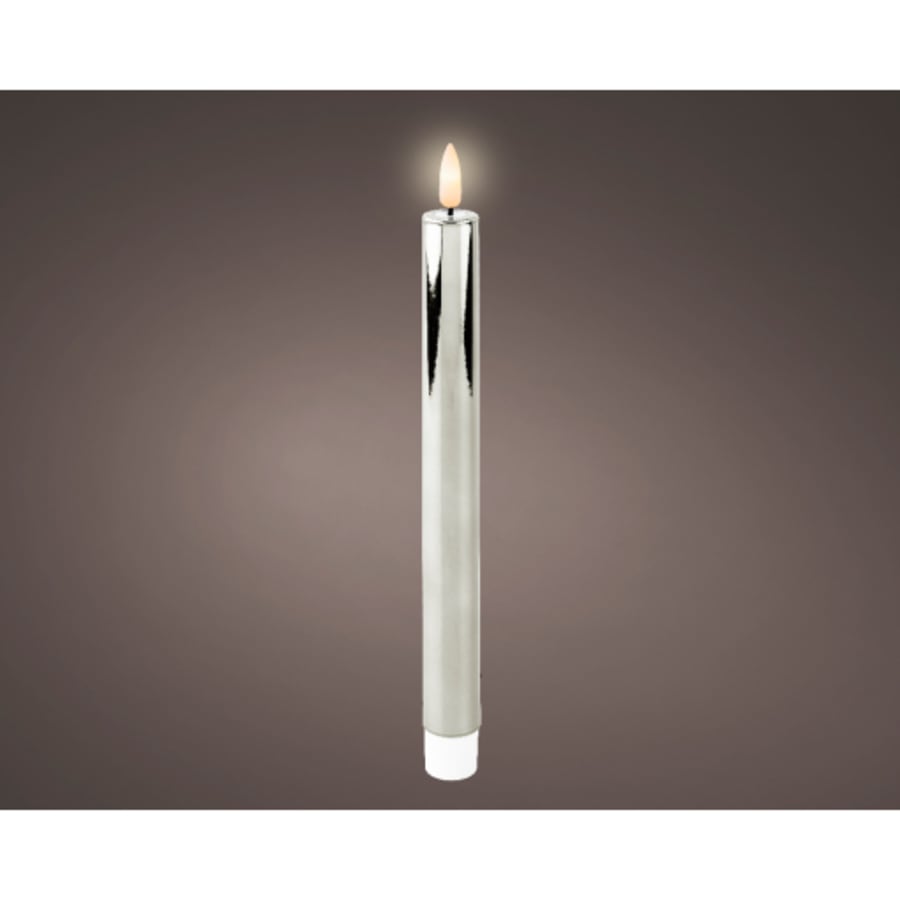 LED Dinnerkerti SHINY Silfur 25cm. (12)