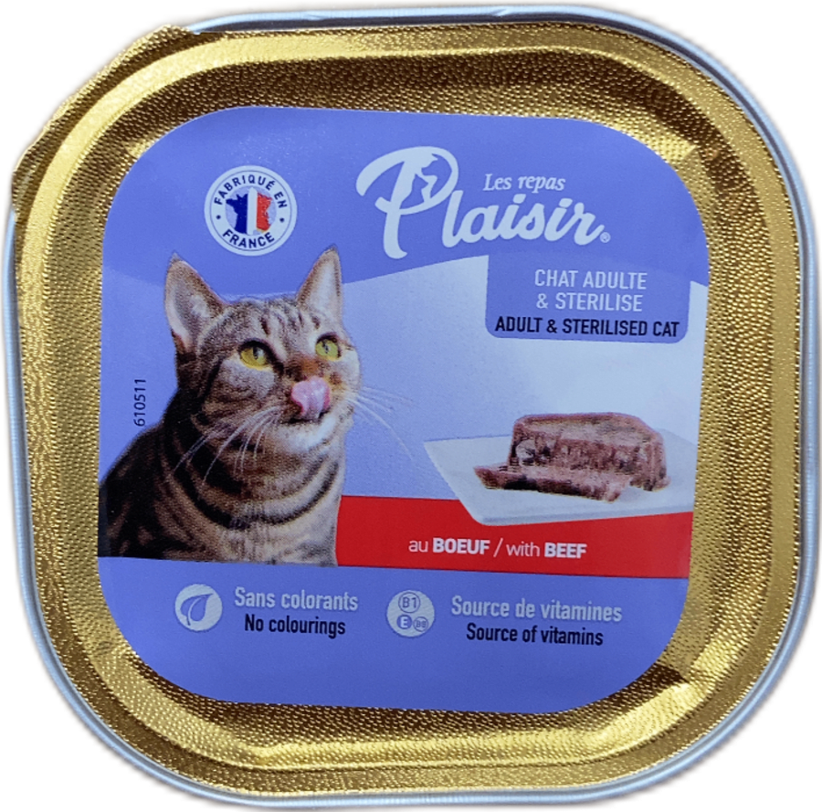 Les Repas Plaisir Terrín fyrir fullorðna og geldaða ketti með nautakjöti 100 g