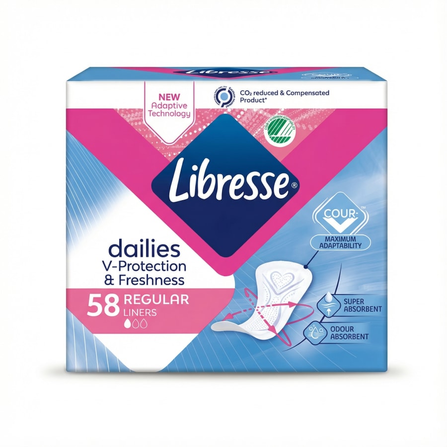 Libresse Dailies V-Protection & Freshness venjuleg innlegg 58 stk