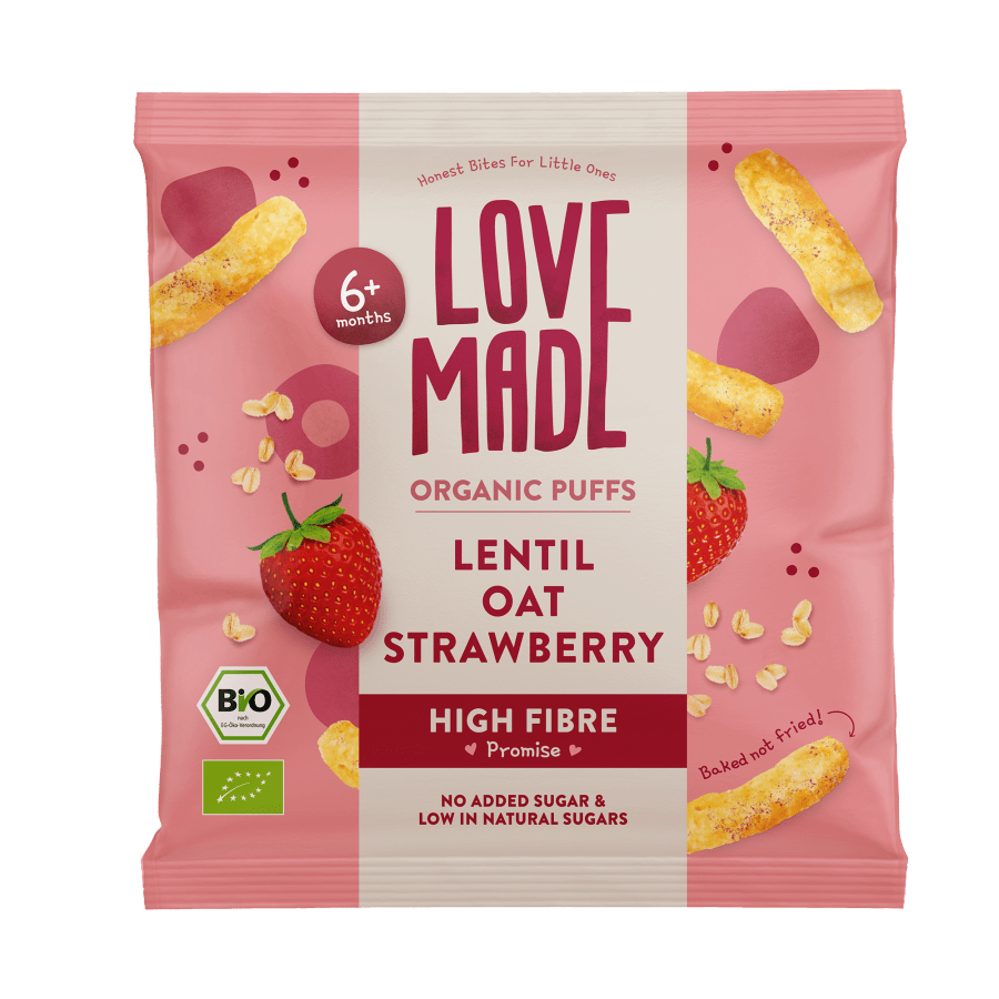 LoveMade barnasnakk, Linsur, Hafrar, Jarðarber 6+ mán (8)