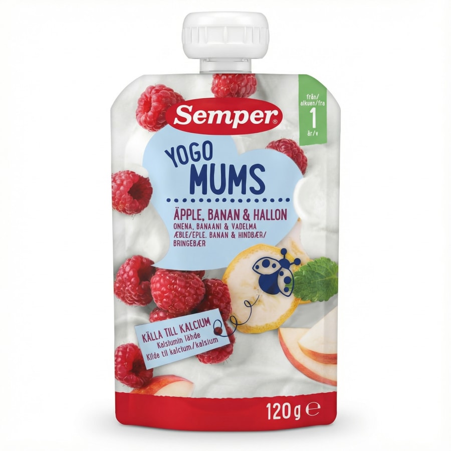 Semper Yogo Mums Epli, Banani og Hindber 120 g