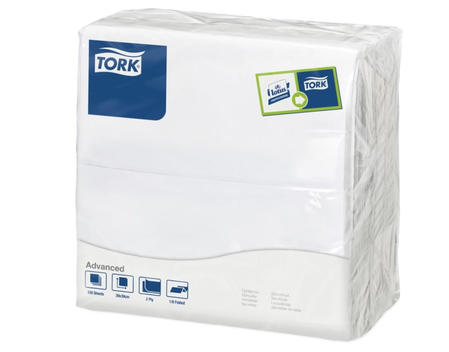Servíettur 39cm 2ja laga hvítar 1/8 150stk/pk (12pk/ks)