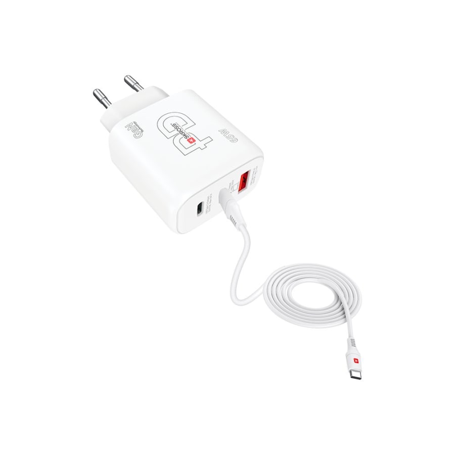 Skross Hleðslutæki 65w GaN 2x USB-C, 1x USB-A og USB-C kapall