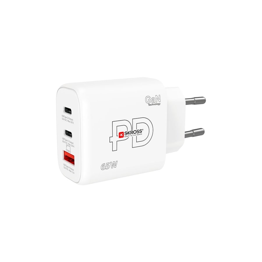 Skross Hleðslutæki 65w GaN 2x USB-C, 1x USB-A og USB-C kapall