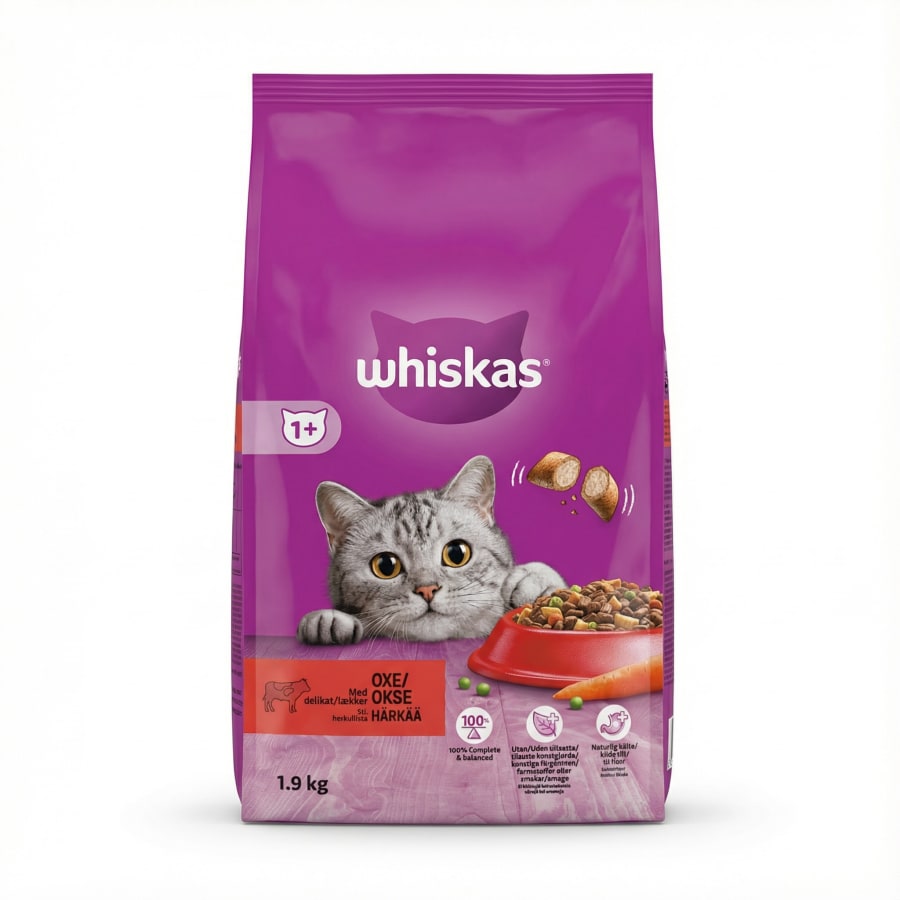 Whiskas þurrfóður fyrir fullorðna ketti með nautakjöti 1900 g