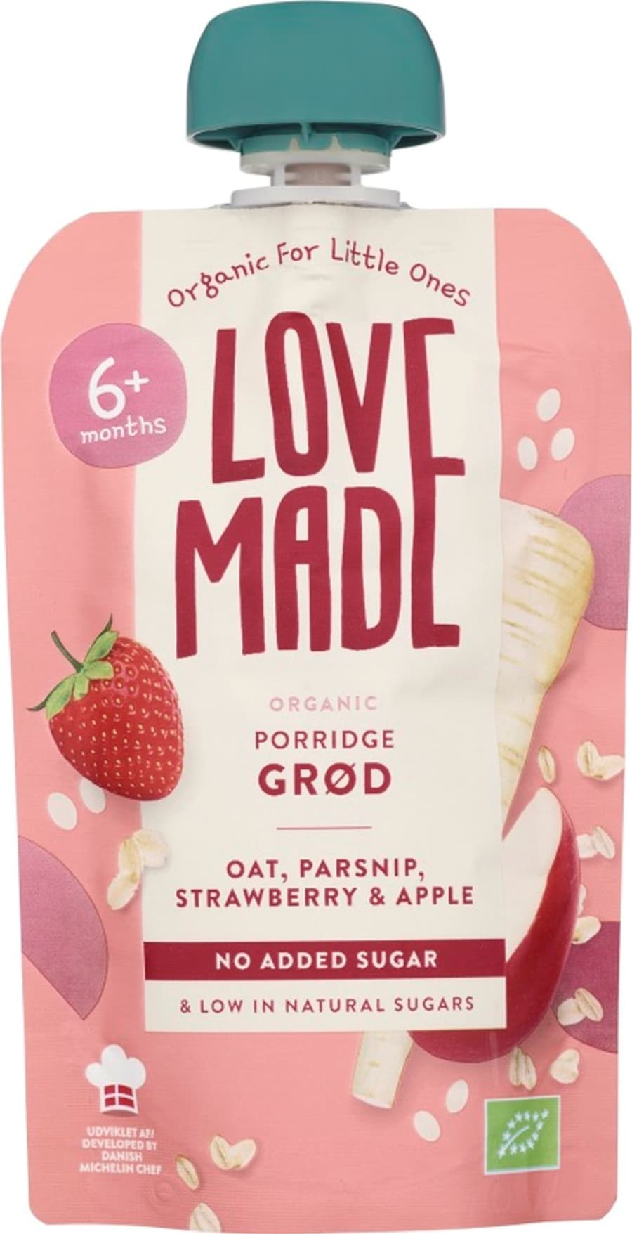 LoveMade skvísa – Grautur – hafrar, nýpa, jarðarber og epli, 6+ mán (5)