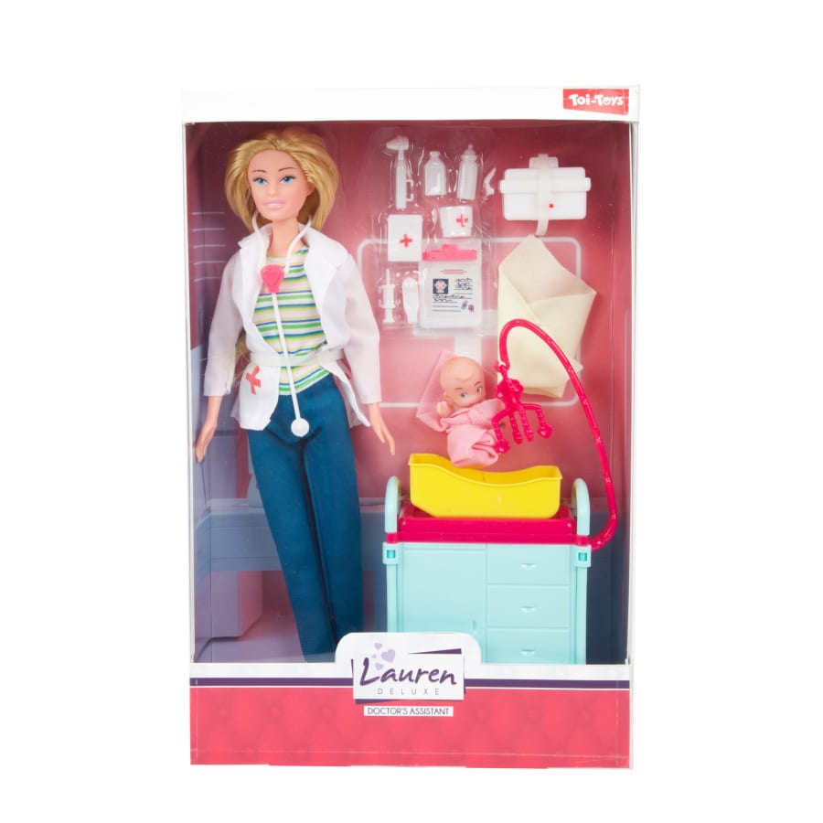 Dúkka Lauren – Barnalæknir m/barni 29cm.