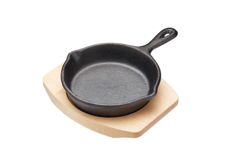 KitchenCraft Artesá panna pottjárn svört m/tréplatta 11cm