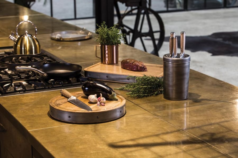 KitchenCraft Industrial bretti kringlótt gróft mangóviður/stál