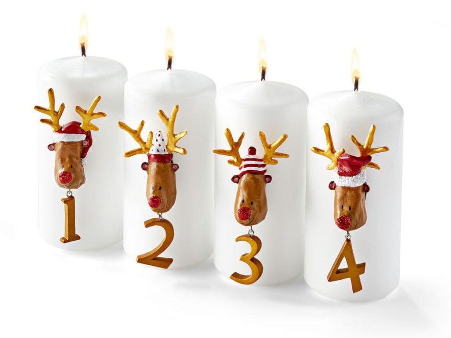 Medusa Aðventuskraut 4stk rudolf m.hangandi tölum white