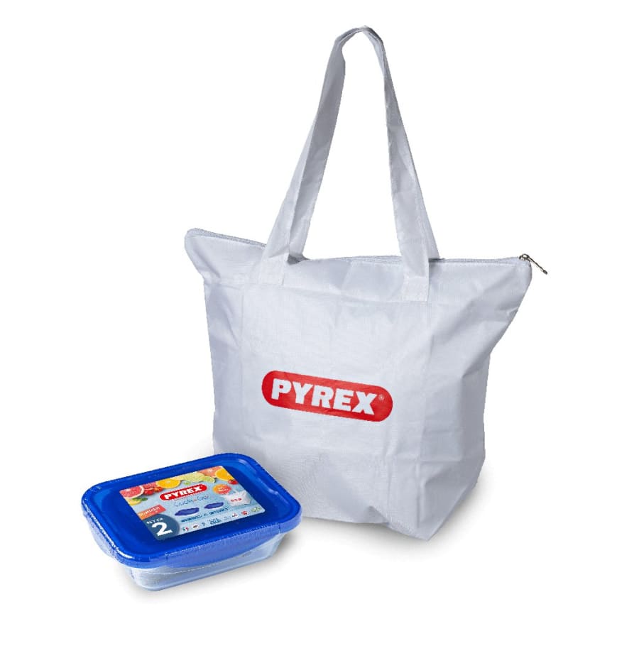 Pyrex Gler fat ferkantað 2stk + innkaupapoki