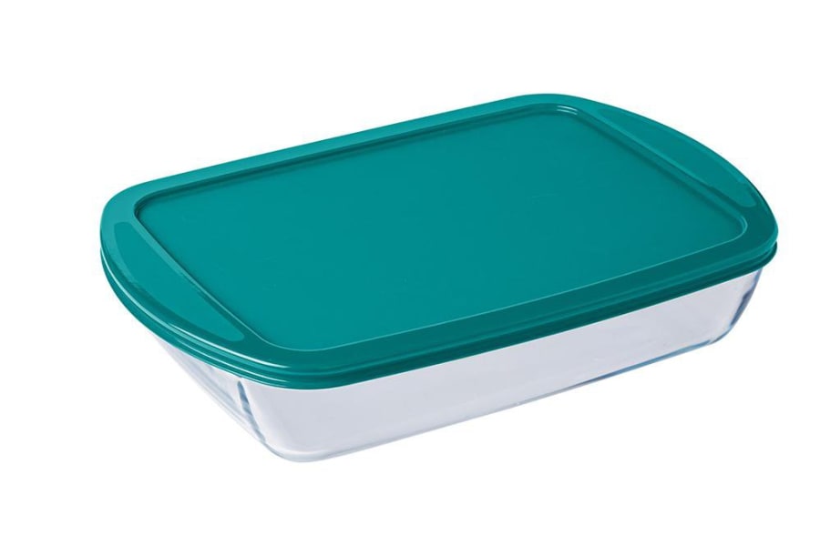 Pyrex Gler fat ferkantað með höldum og loki 40x27cm
