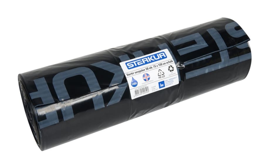 Ruslapokar svartir m/hólk 120ltr 75x120 50my 50stk
