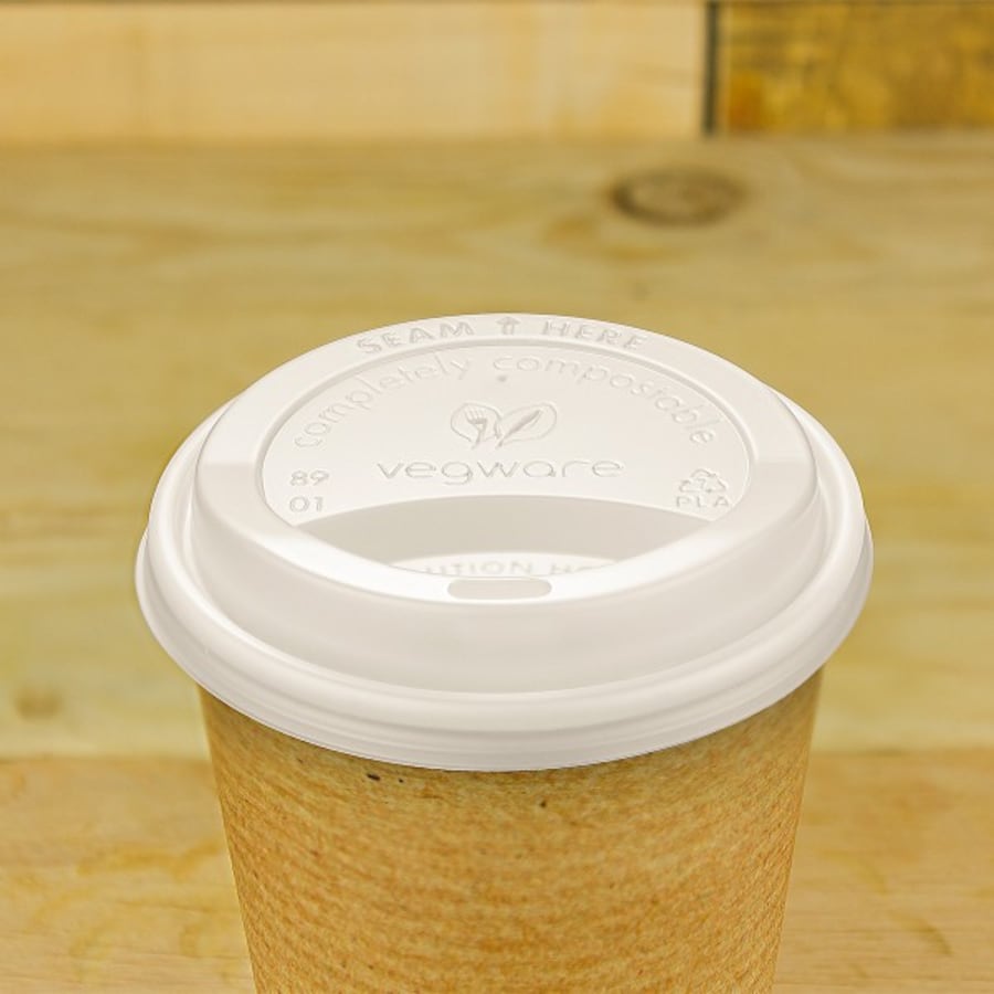 Vegware Kaffilok hvít 89mm 10-20oz CPLA 50 stk