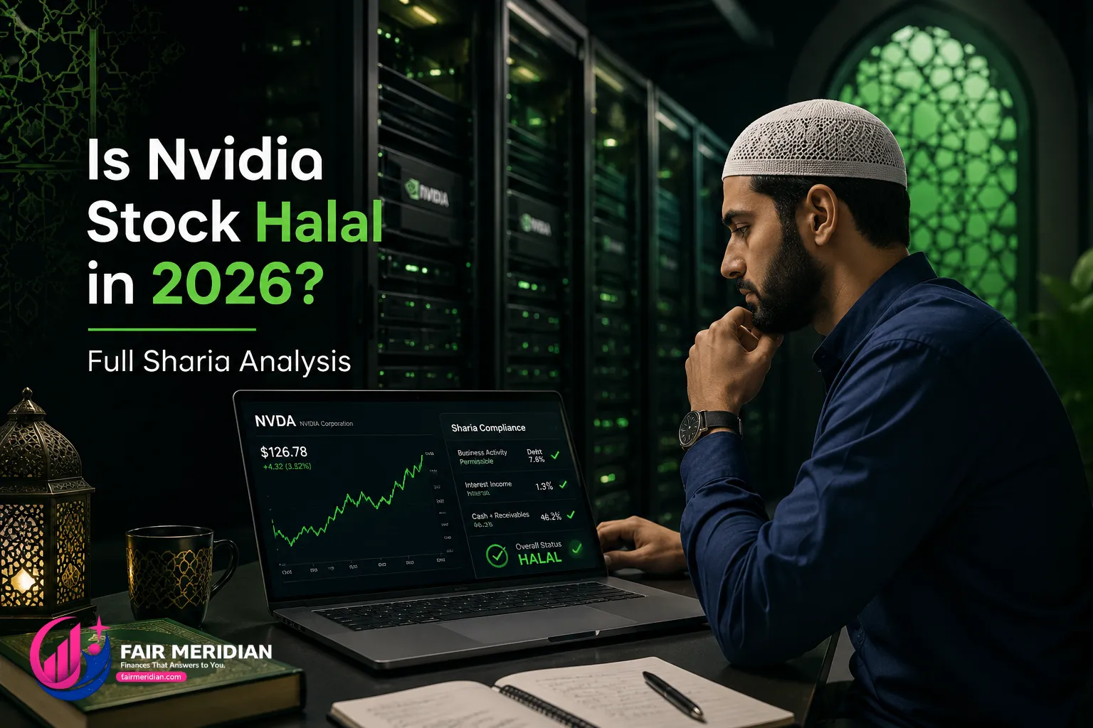 Nvidia GPU technology and stock market analysis representing a 2026 Sharia compliance review of NVDA.