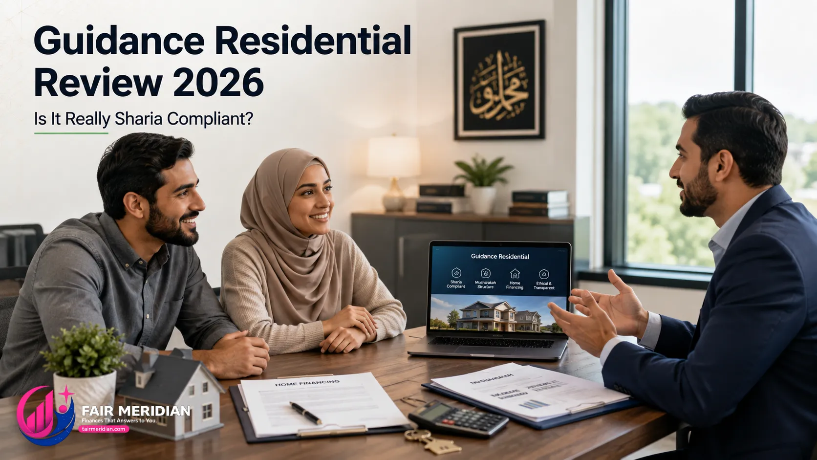 Muslim couple discussing Guidance Residential home financing with a financial advisor
