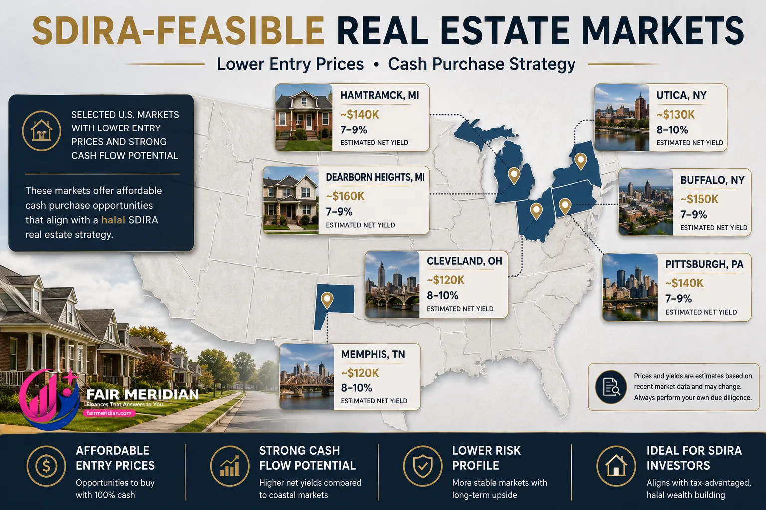 US real estate markets for Muslim self-directed IRA investors seeking cash purchase properties