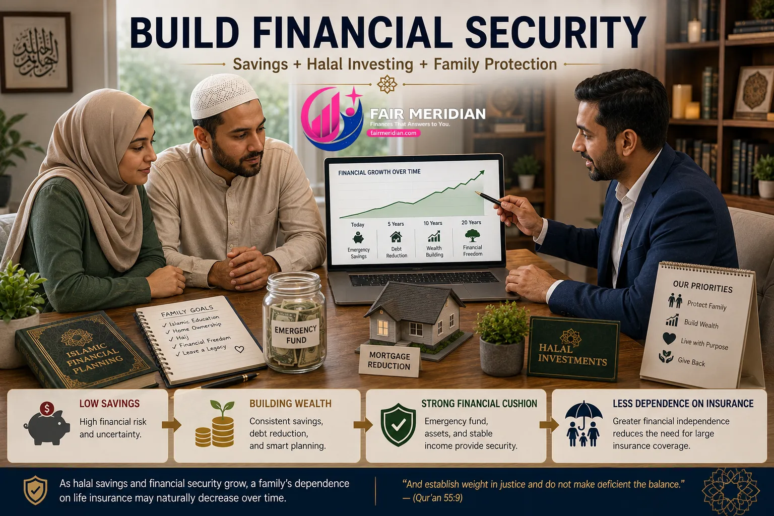 Muslim family building halal savings and financial security to reduce life insurance dependence