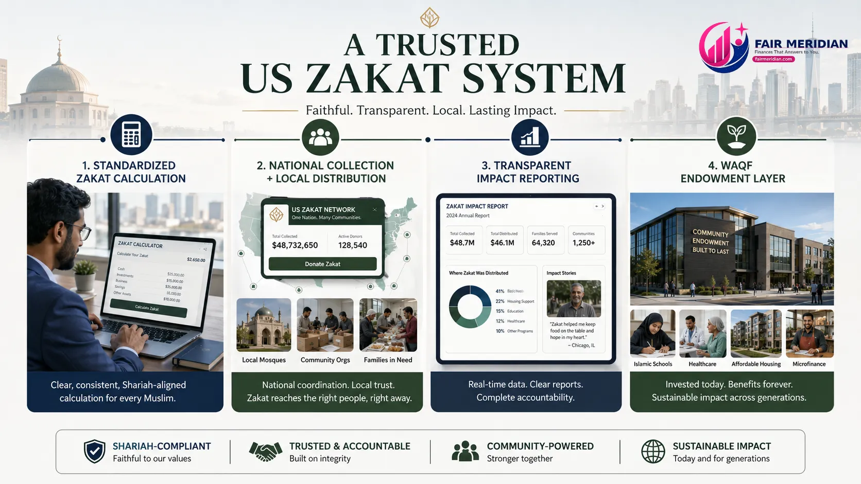 Proposed US Muslim zakat system with transparent collection and local distribution