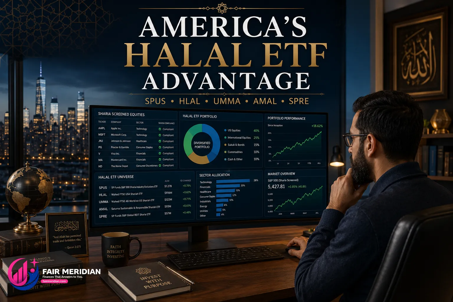 US halal ETFs including SPUS and HLAL showing the strength of Sharia compliant Islamic investing in America