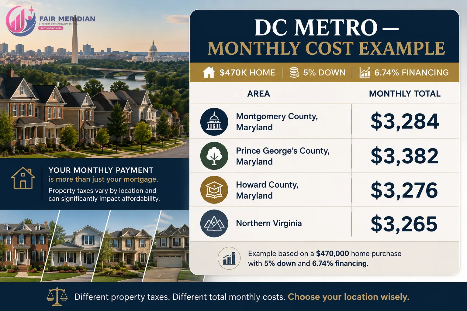 DC Metro halal mortgage monthly cost comparison by county