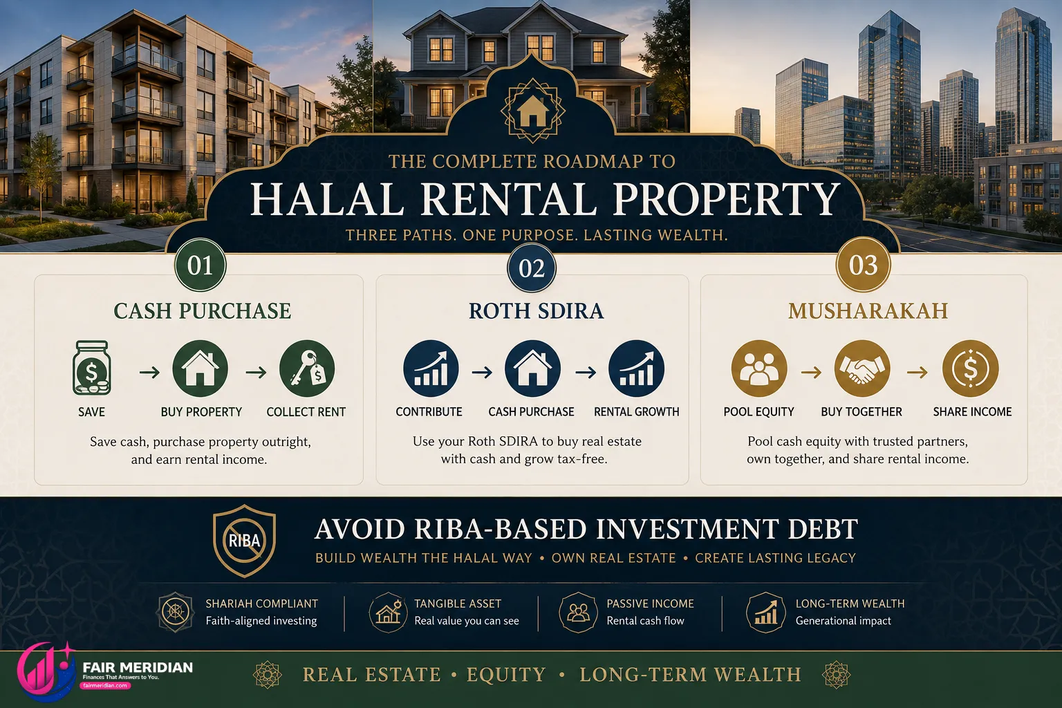 Halal rental property investing roadmap using cash purchase Roth SDIRA and Musharakah