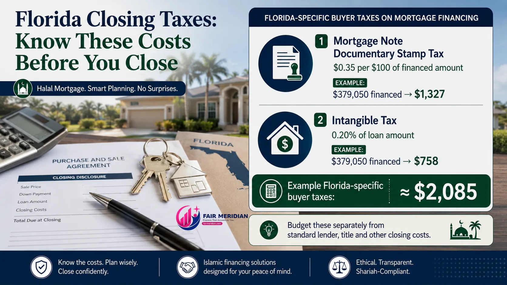 Florida documentary stamp tax and intangible tax closing cost breakdown for halal mortgage homebuyers