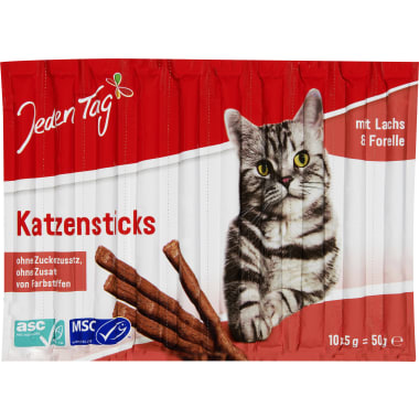 Jeden Tag Katzensticks Lachs & Forelle 10er-Packung