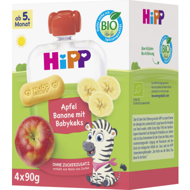 Hipp Quetschbeutel Apfel-Banane & Babykeks 4. Monat 4er-Packung