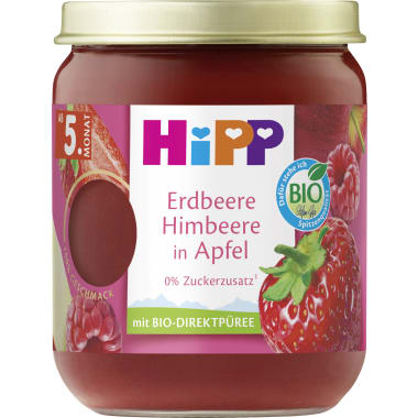 Hipp Erdbeere mit Himbeere in Apfel 5. Monat