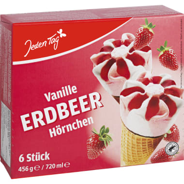 Jeden Tag Waffelhörnchen Erdbeer 6er-Packung
