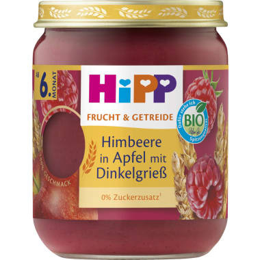 Hipp Himbeere in Apfel mit Dinkelgrieß 6. Monat