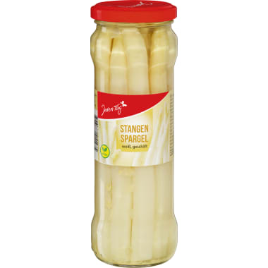 Jeden Tag Spargelstangen im Glas weiß