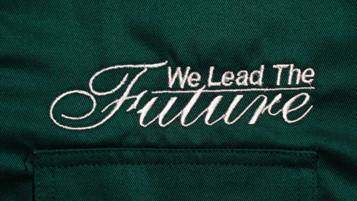 Right Pocket 'We Lead The Future' Emblem - Main View showing embroidered text