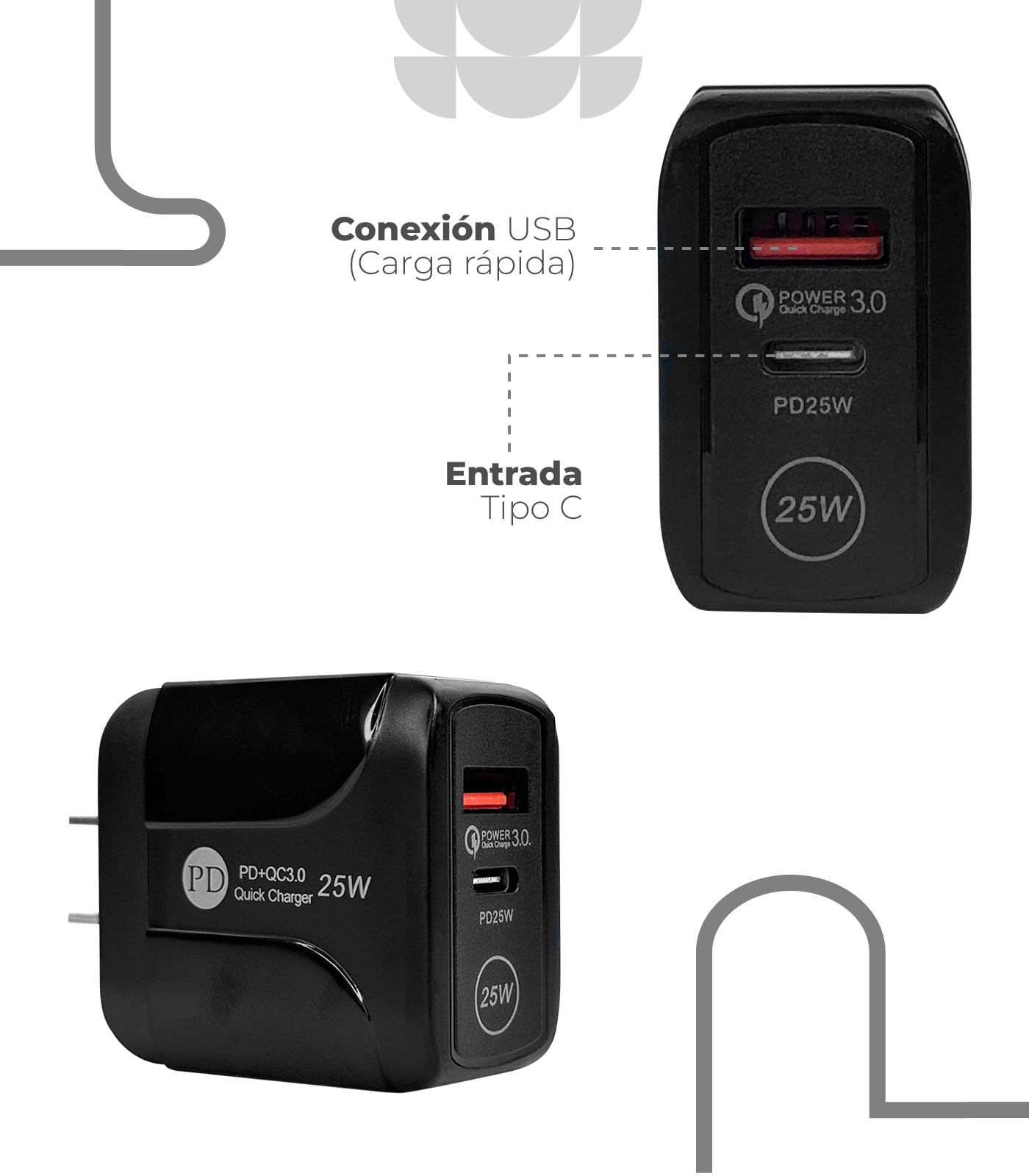 CARGADOR PD25W+QC3.0 BLACK