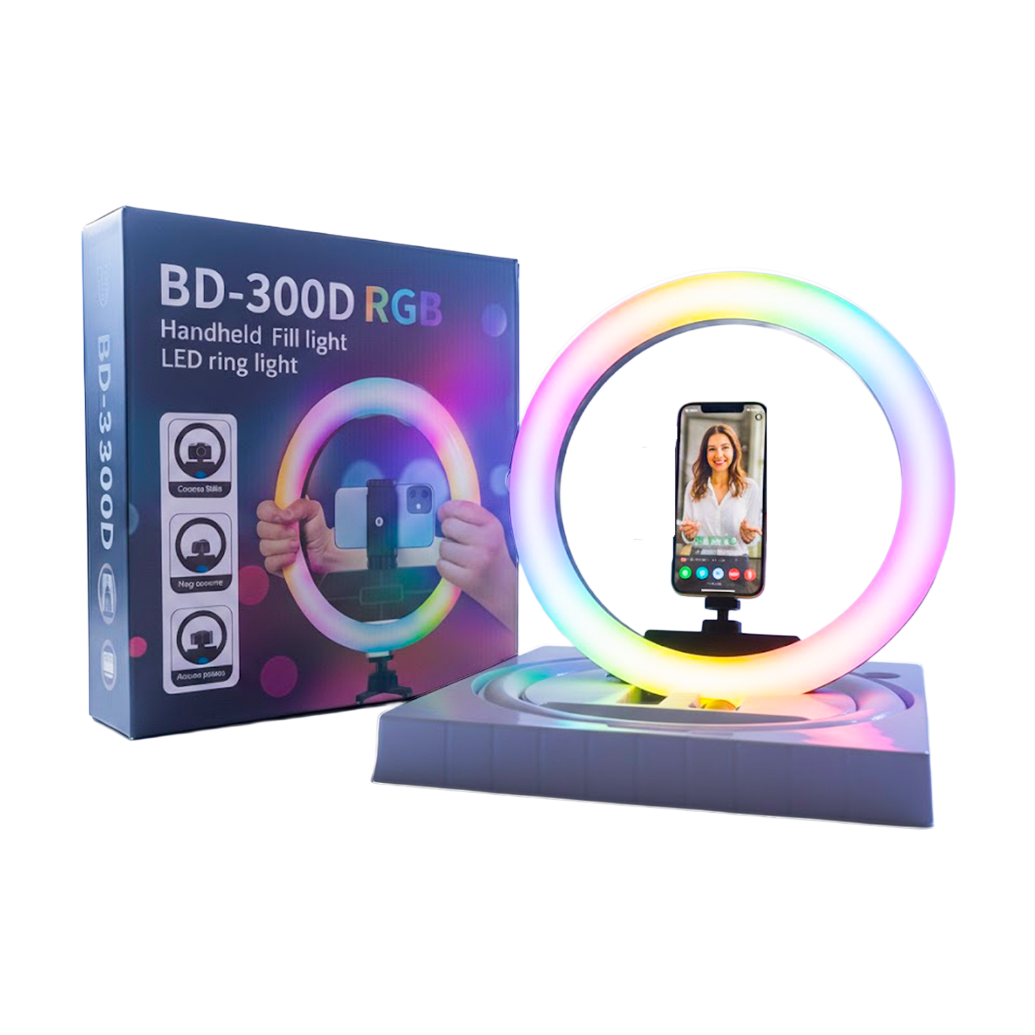 Aro de Luz BD-300D RGB Recargable de 30 cm - ARO DE LUZ BD-300D RGB