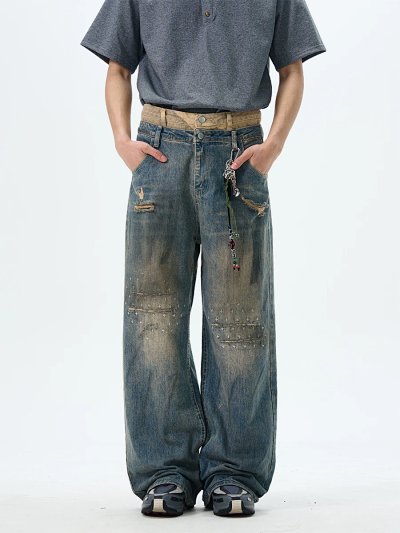 Yellow Mud Dyed Double Waist Jeans
