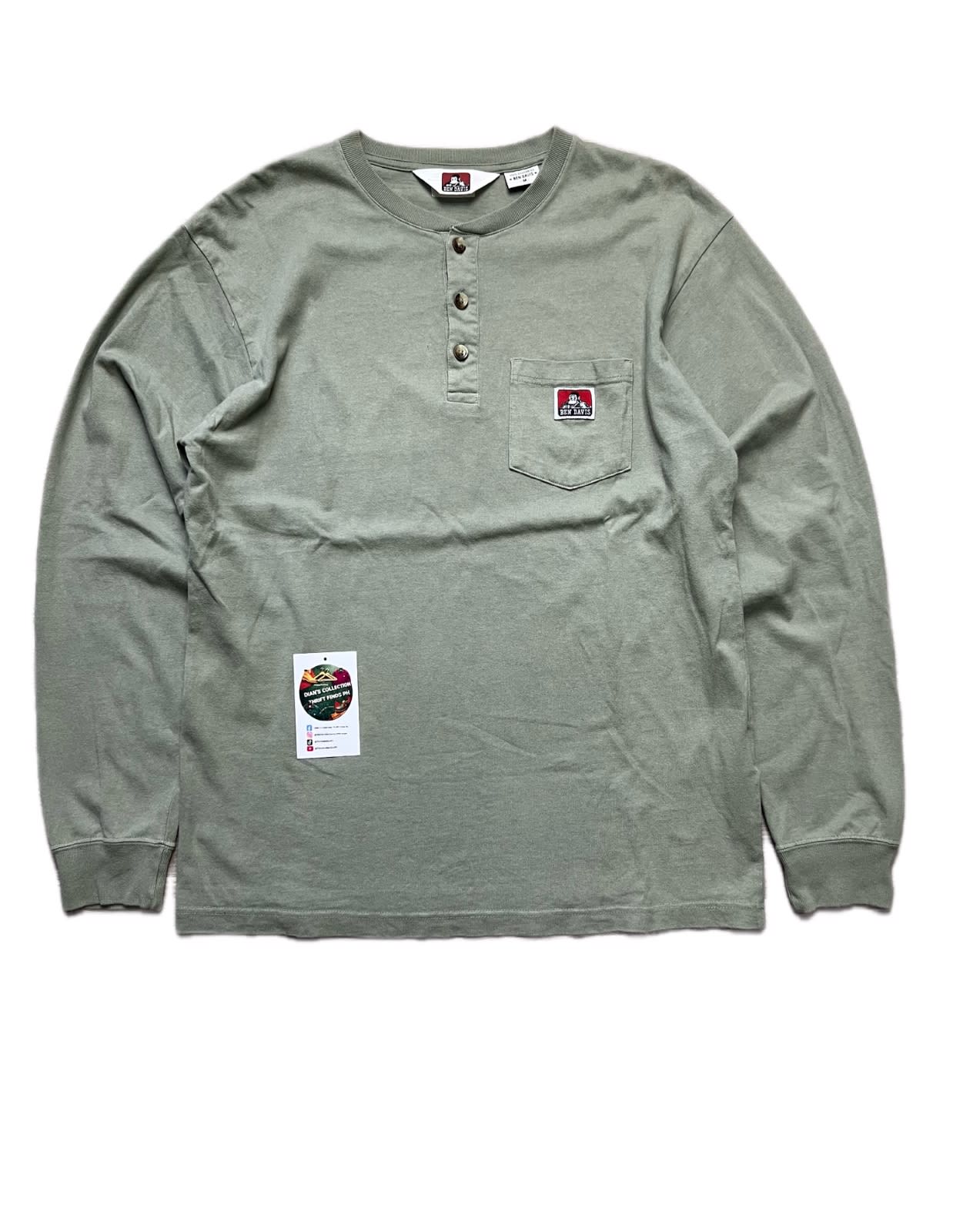 Ben Davis Sage Green Quarter Botton Pocket Tee Long Sleeves
