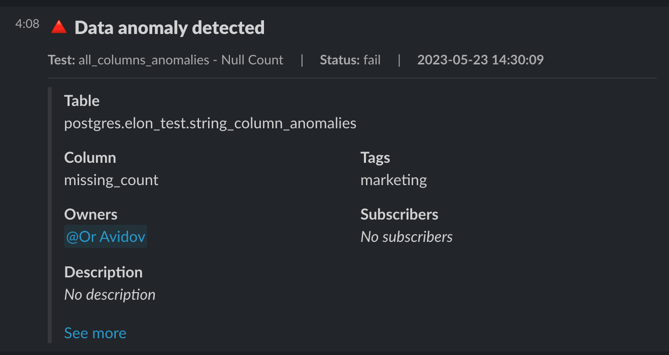 New Slack alert format