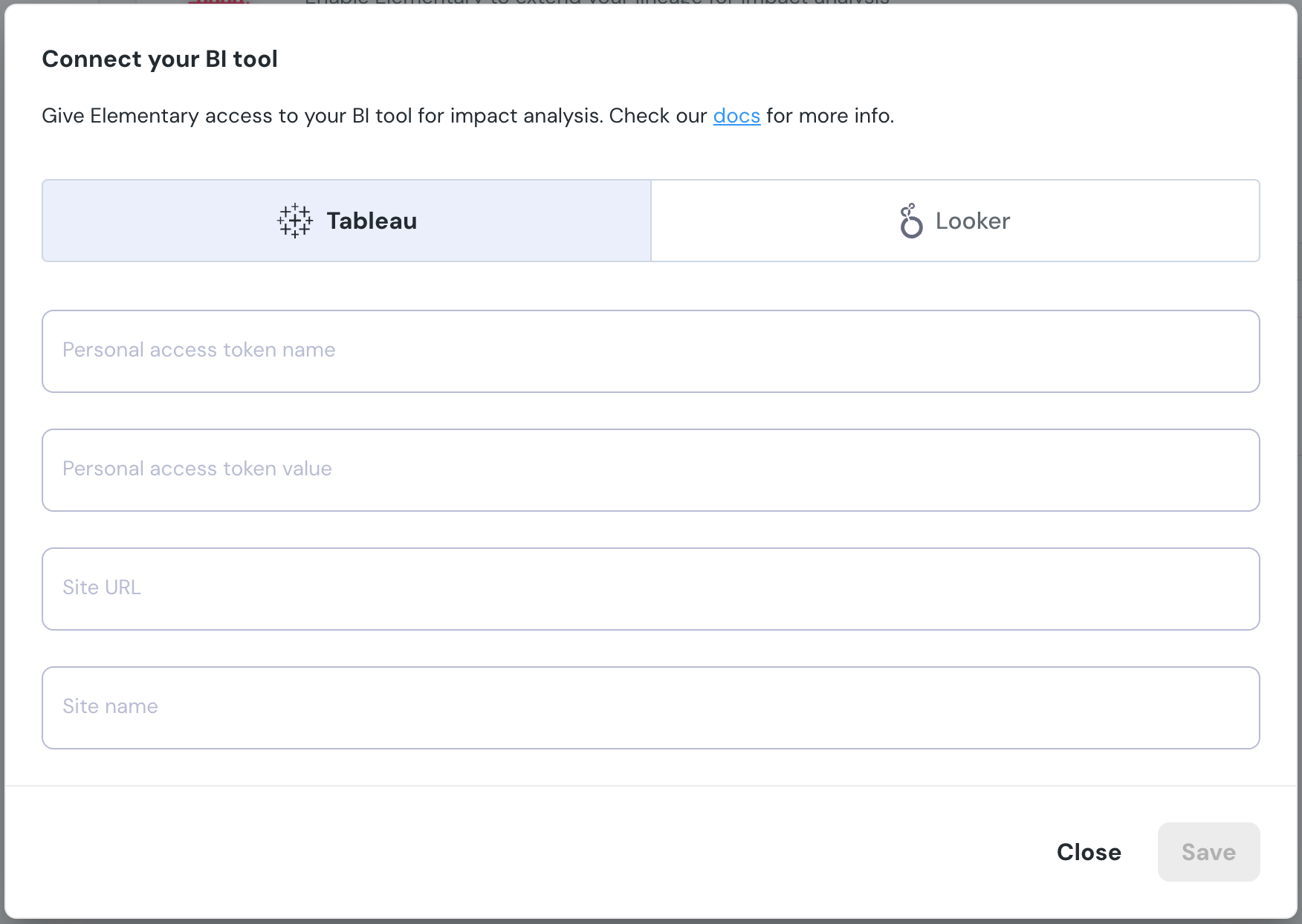 Connect Tableau to Elementary environment