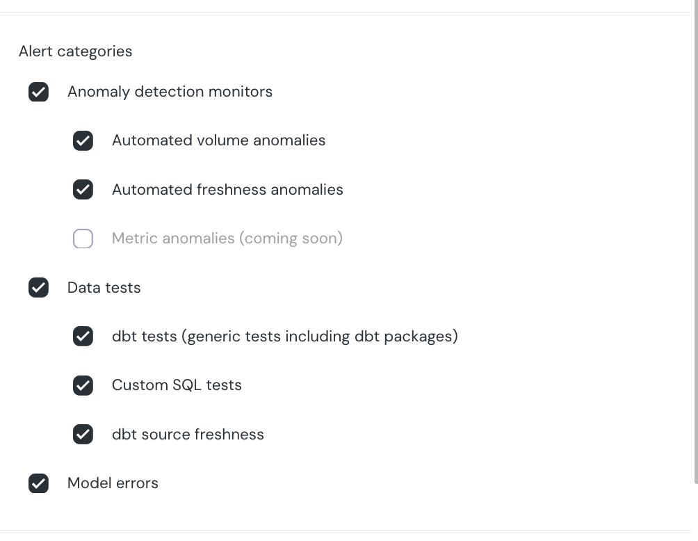 Alert categories in alert rules