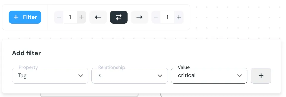 Lineage filters showing the add filter interface