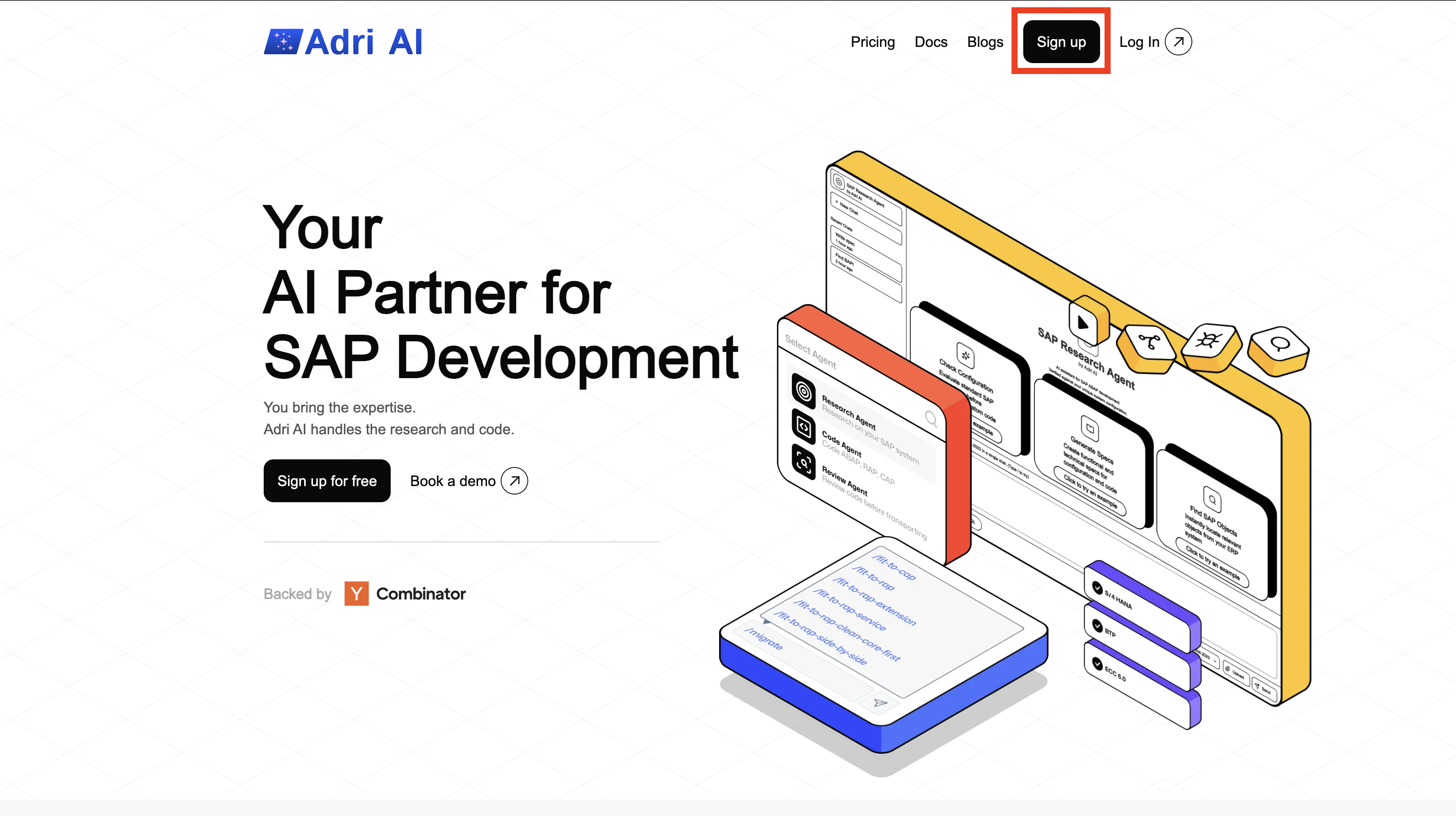 Step 1 placeholder: highlight Sign up top-right