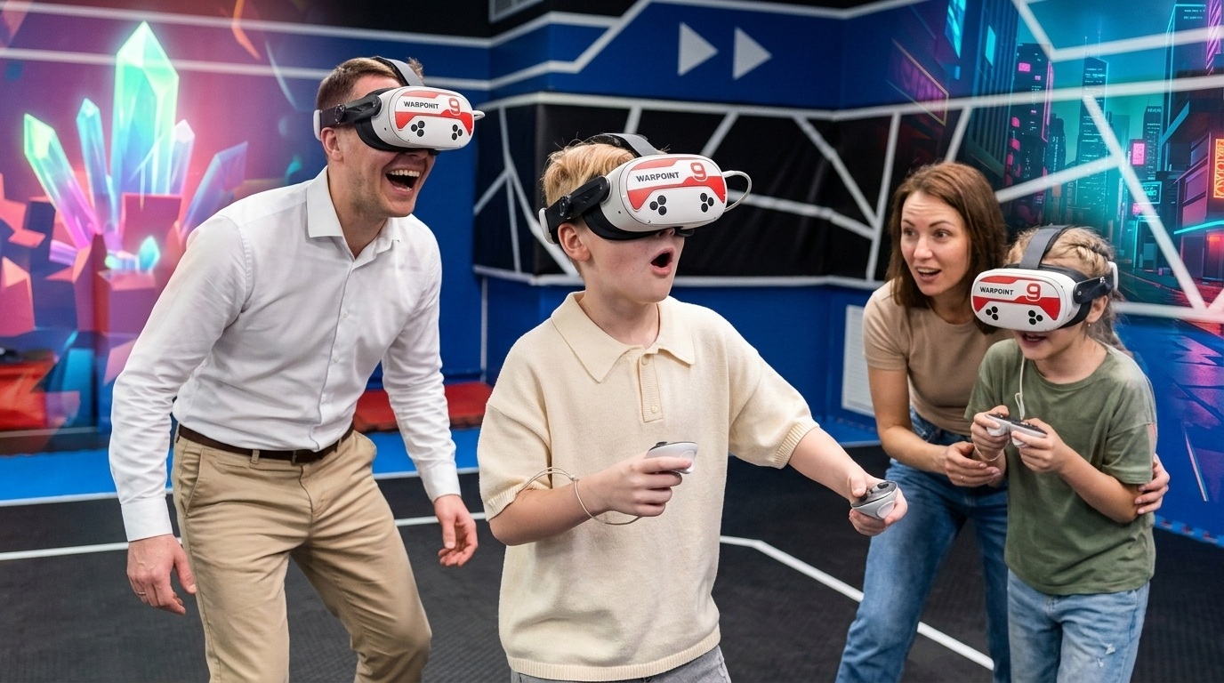Игроки в шлемах виртуальной реальности на VR арене в Пензе