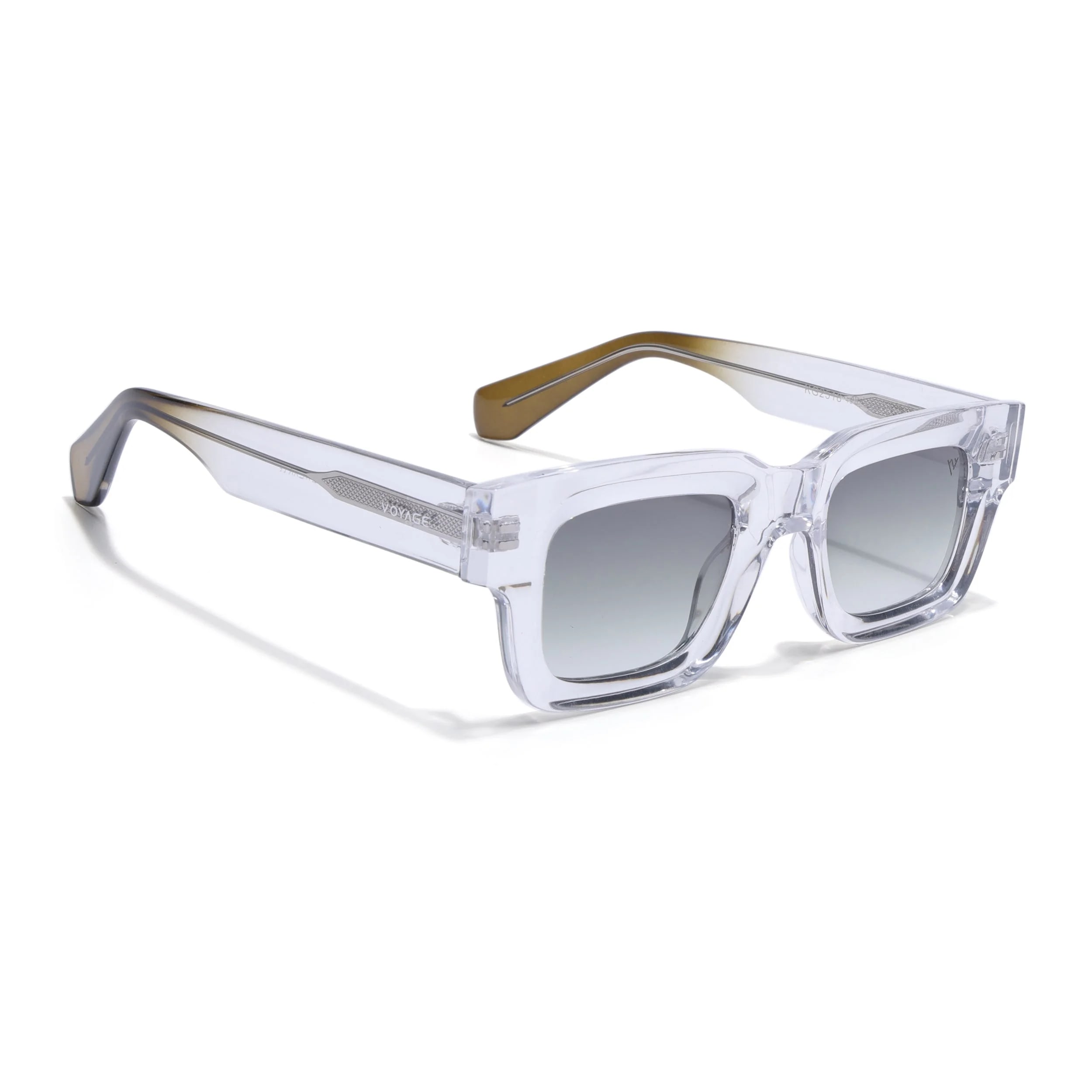 Rectangle Polarized Sunglasses for Men & Women (Olive Lens | Transparent Frame - PMG7958)