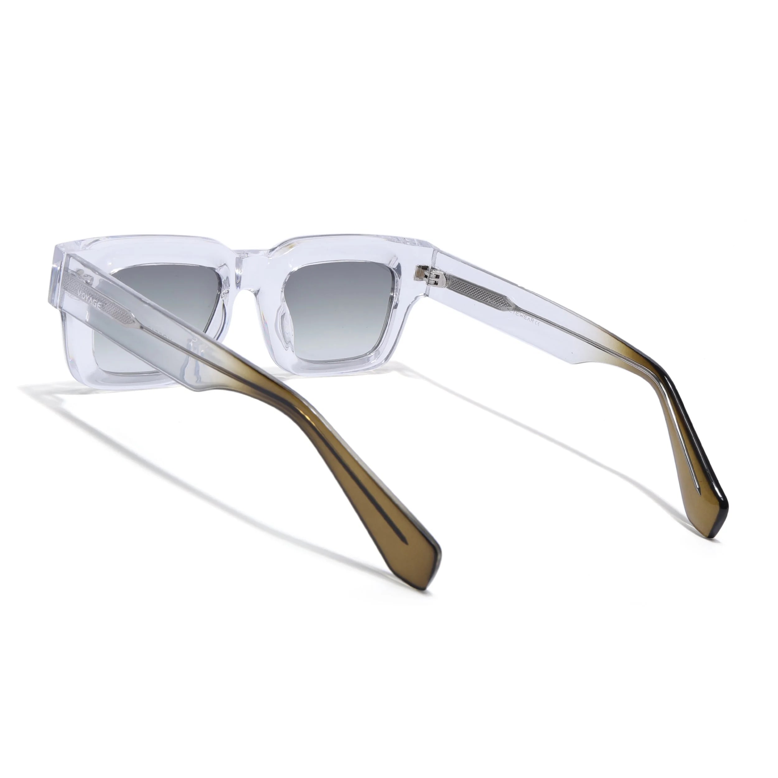 Rectangle Polarized Sunglasses for Men & Women (Olive Lens | Transparent Frame - PMG7958)