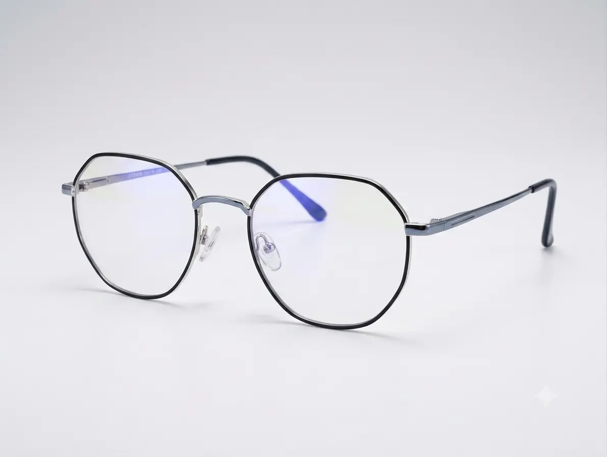 EYECONIC|GEOMETRIC ROUND FULL RIM METAL | BLACK & SILVER | SIZE:- M