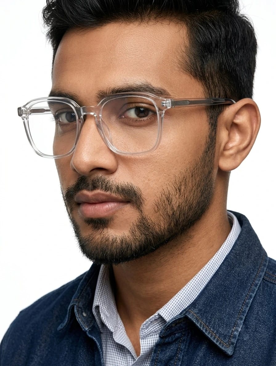 EYECONIC| HAND MADE | ACCETATE | TRANSPARENT & BLACK | SIZE :- L WITH FREE ZERO POWER BLUCUT LENS