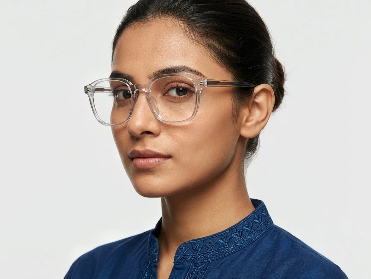EYECONIC| HAND MADE | ACCETATE | TRANSPARENT & BLACK | SIZE :- L WITH FREE ZERO POWER BLUCUT LENS